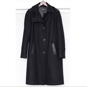 MACKAGE Black Wool Coat with Leather Trim